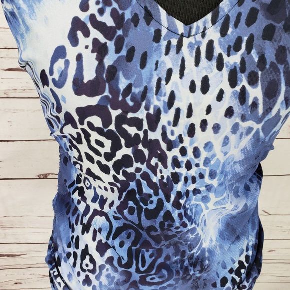 Croft & Barrow KH90453D D-Cup Tummy Slimmer Blue Navy Animal Tankini BathingSuit - Picture 10 of 11